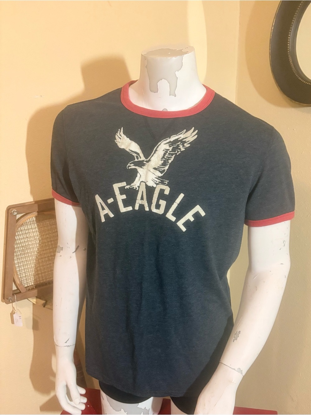 Vintage 90’s American Eagle Ringer T-Shirt Men’s A-Eagle Graphic Size Large